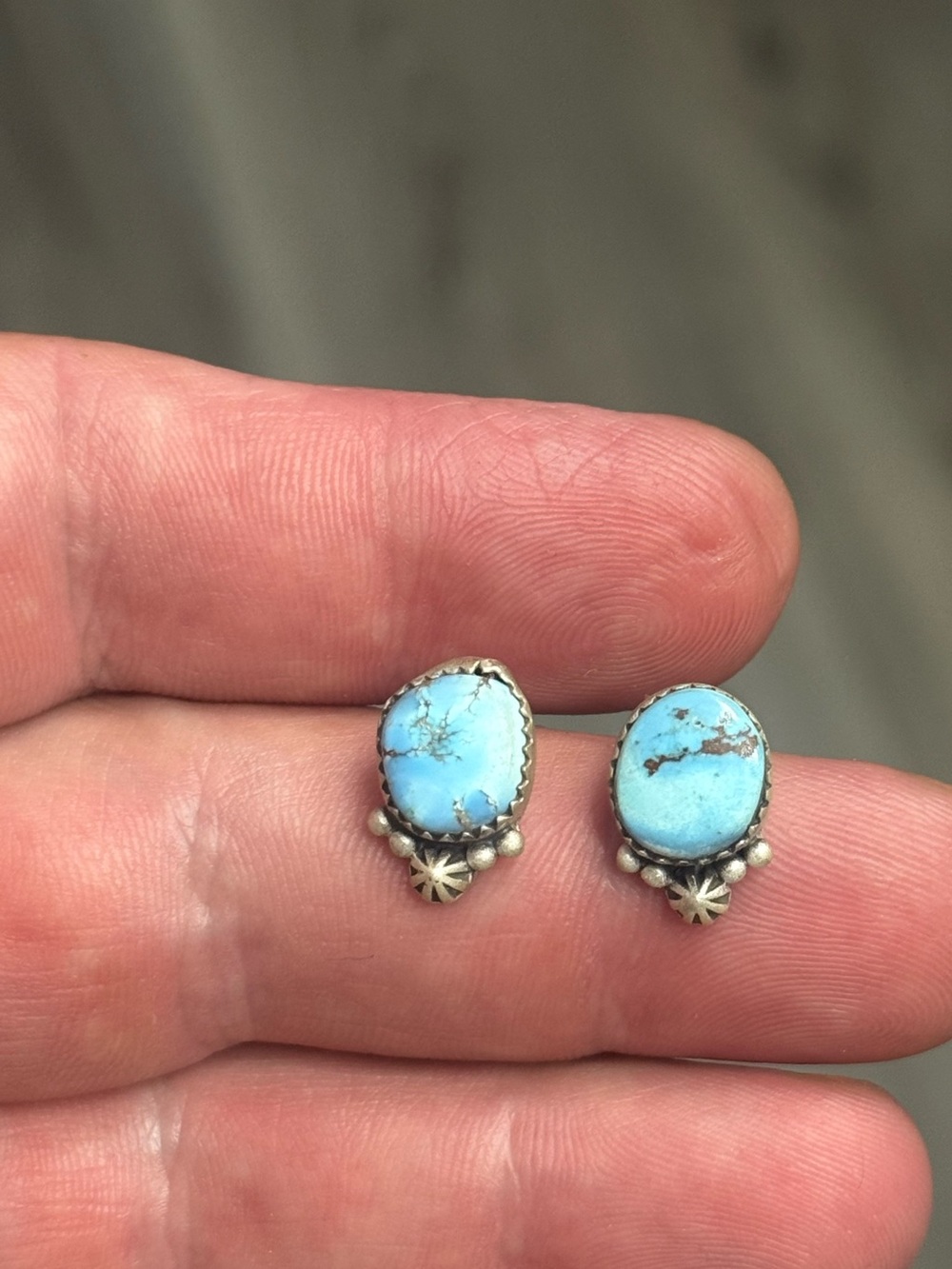 STERLING SILVER GOLDEN HILLS TURQUOISE CONCHO SHOT STUDS EARRINGS .925